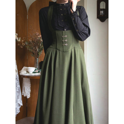 英国のお嬢様のクラシカルジャンパースカート - ロング丈（モスグリーン）