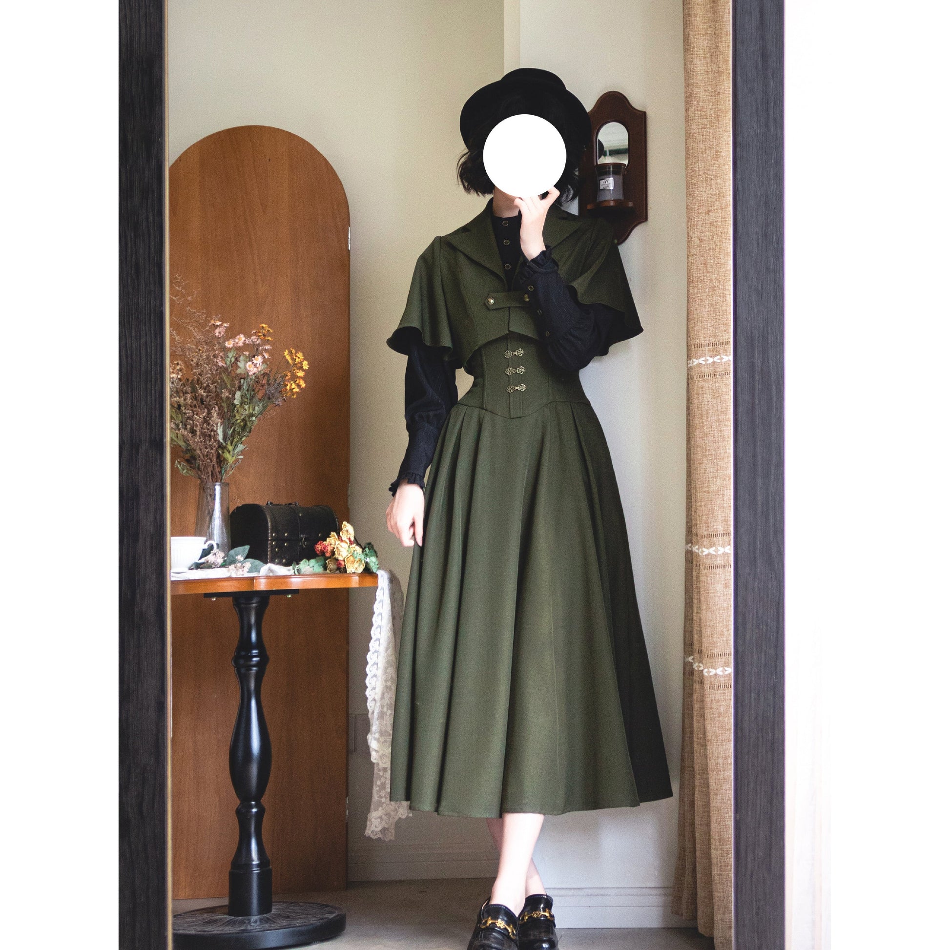 英国のお嬢様のボレロジャケット（モスグリーン）