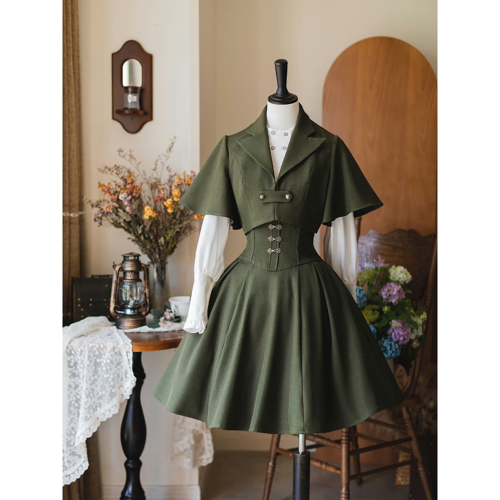 Wedding Guest Accessories For Dark Green Dress British Lady's Classic Short Moss Green Jumper Skirt Remulia Wedding Guest Accessories For Dark Green Dress British Lady's Classic Short Moss Green Jumper Skirt Remulia