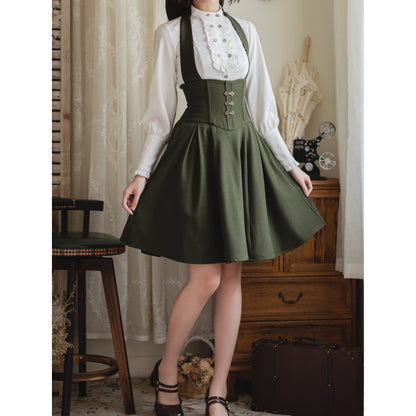 英国のお嬢様のクラシカルジャンパースカート - ショート丈（モスグリーン）