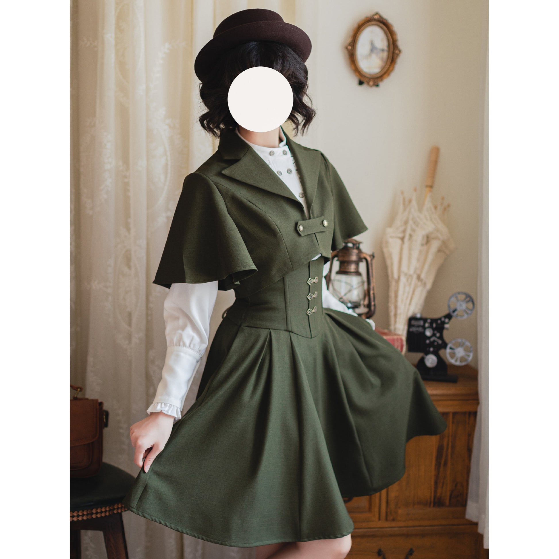 英国のお嬢様のボレロジャケット（モスグリーン）