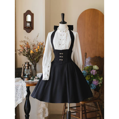 英国のお嬢様のクラシカルジャンパースカート - ショート丈（ブラック）