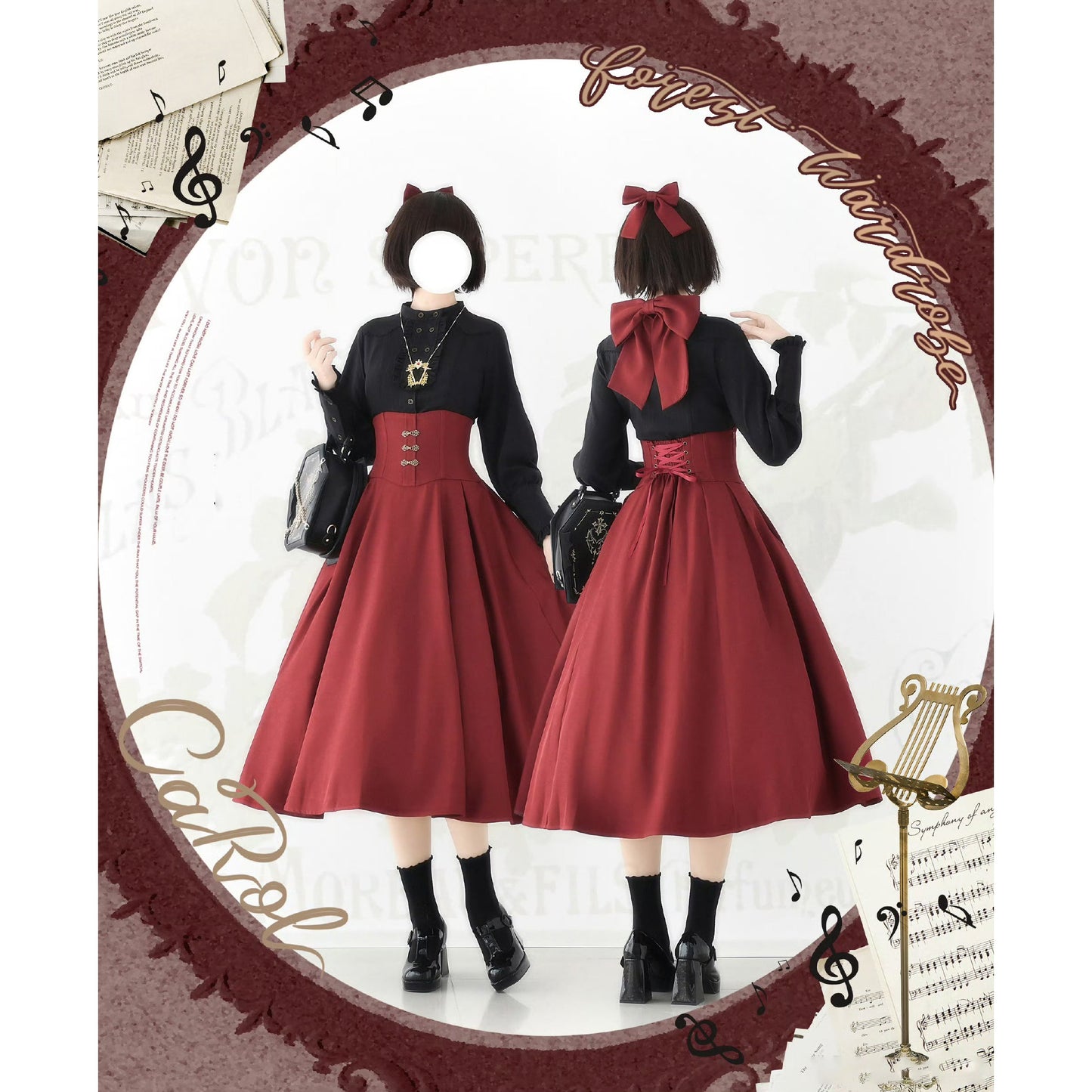 英国のお嬢様のクラシカルジャンパースカート - ロング丈（レッド）