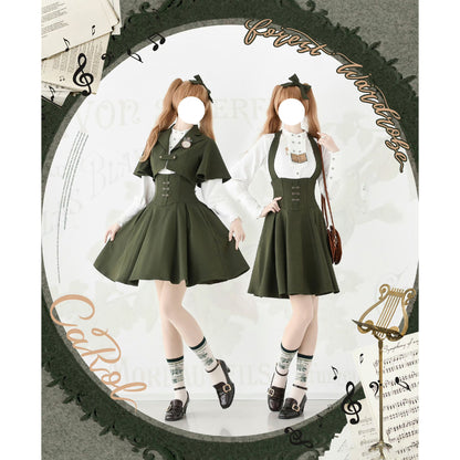 英国のお嬢様のクラシカルジャンパースカート - ショート丈（モスグリーン）