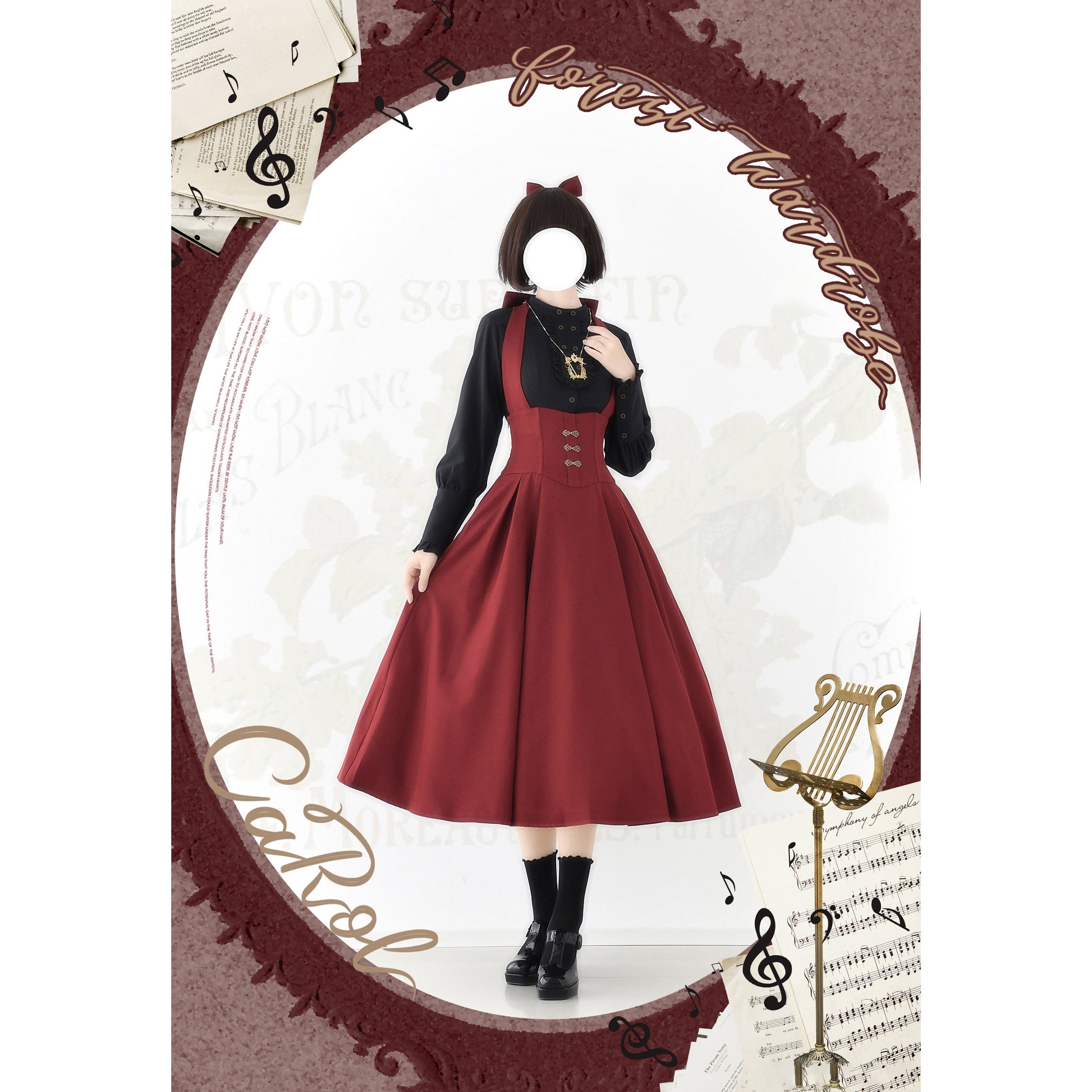 英国のお嬢様のクラシカルジャンパースカート - ロング丈（レッド）