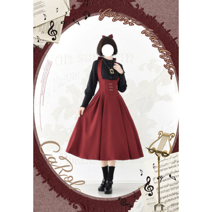 英国のお嬢様のクラシカルジャンパースカート - ロング丈（レッド）