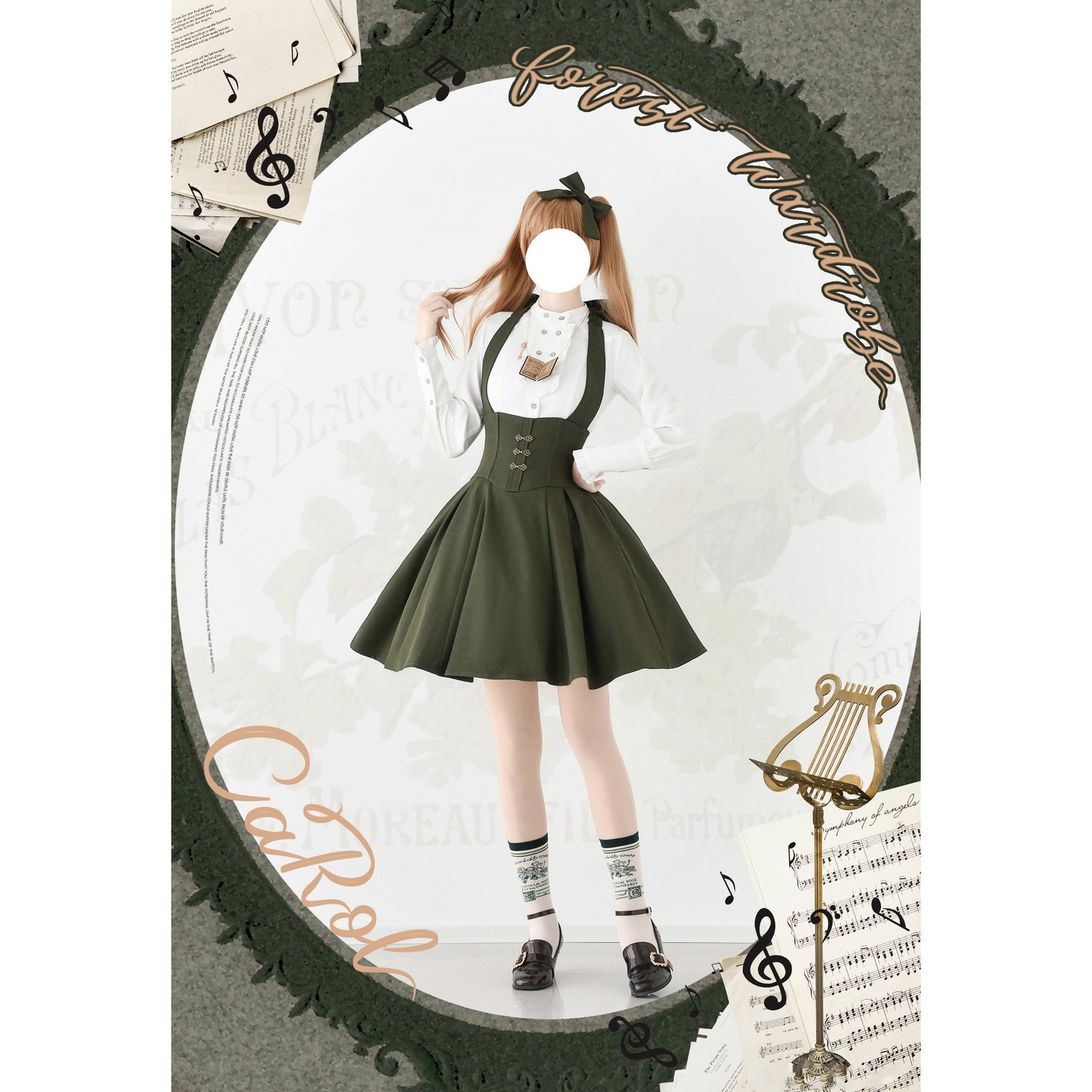 英国のお嬢様のクラシカルジャンパースカート - ショート丈（モスグリーン）