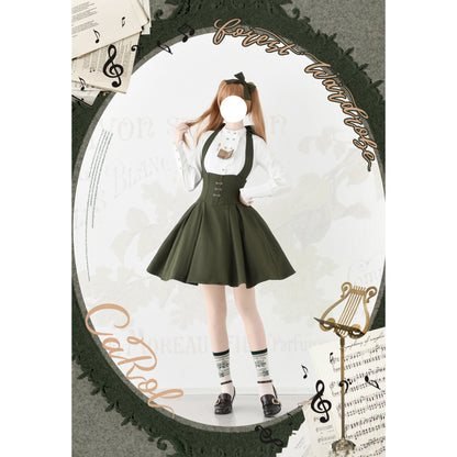 英国のお嬢様のクラシカルジャンパースカート - ショート丈（モスグリーン）