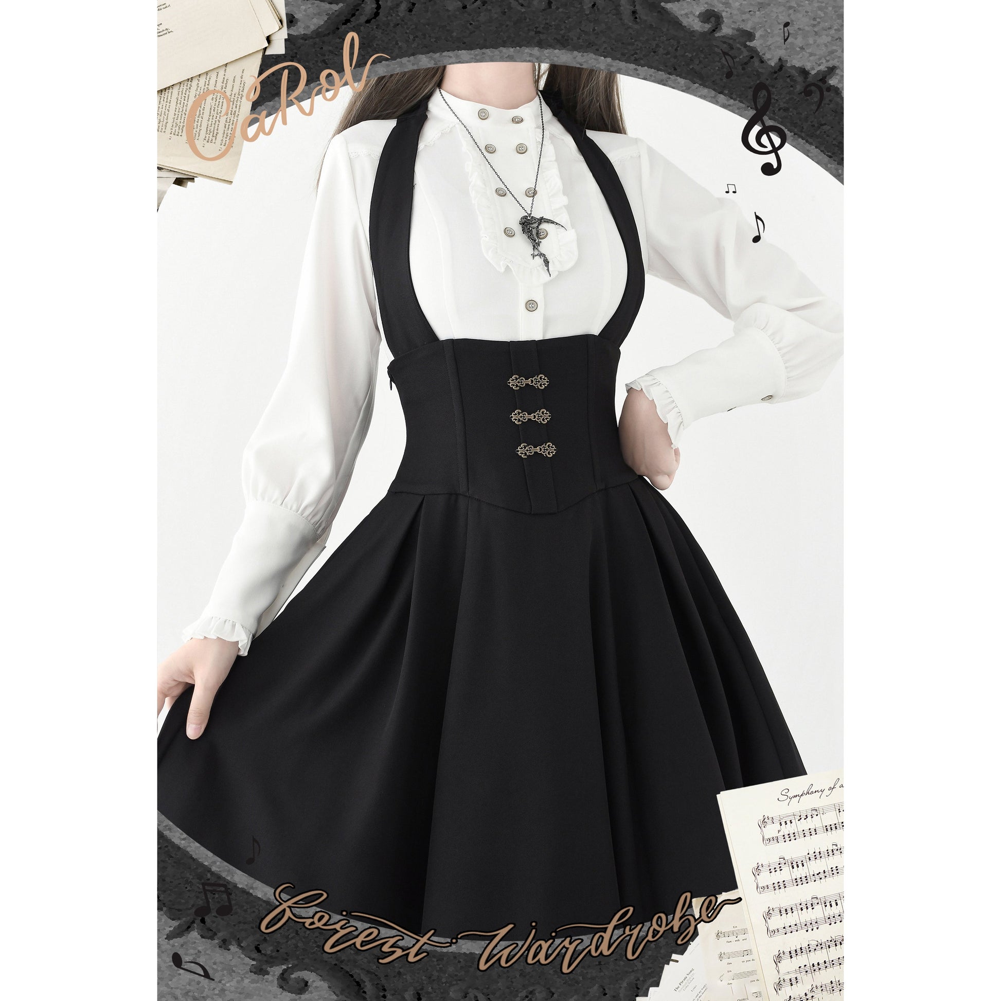 英国のお嬢様のクラシカルジャンパースカート - ショート丈（ブラック）