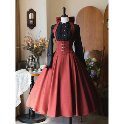 英国のお嬢様のクラシカルジャンパースカート - ロング丈（レッド）