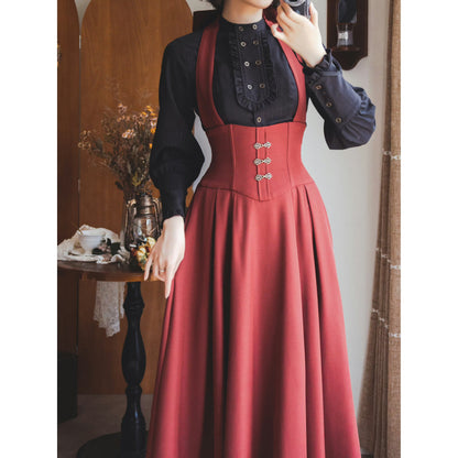 英国のお嬢様のクラシカルジャンパースカート - ロング丈（レッド）