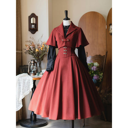 英国のお嬢様のクラシカルジャンパースカート - ロング丈（レッド）