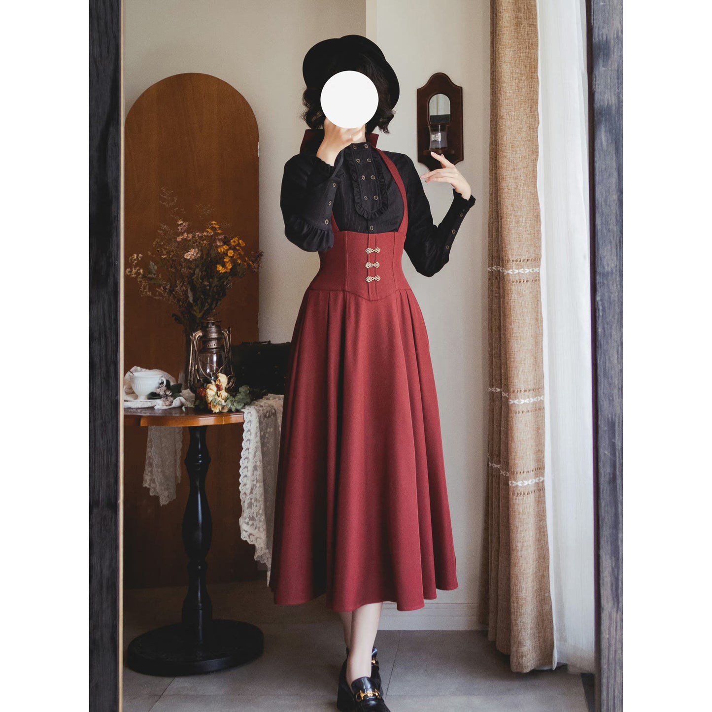 英国のお嬢様のクラシカルジャンパースカート - ロング丈（レッド）