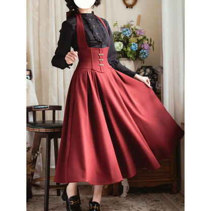 英国のお嬢様のクラシカルジャンパースカート - ロング丈（レッド）