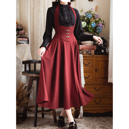 英国のお嬢様のクラシカルジャンパースカート - ロング丈（レッド）