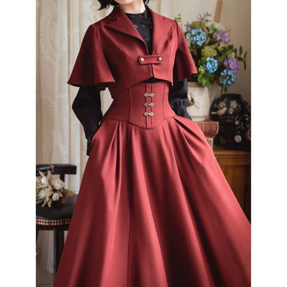 英国のお嬢様のクラシカルジャンパースカート - ロング丈（レッド）