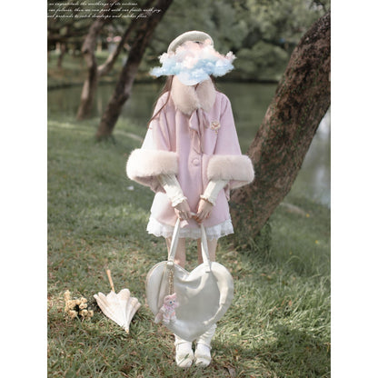 桜色のお嬢様のウールケープコート