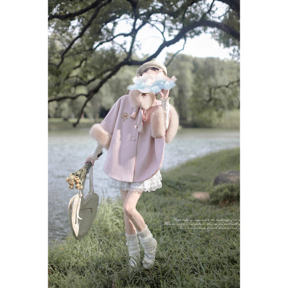 桜色のお嬢様のウールケープコート