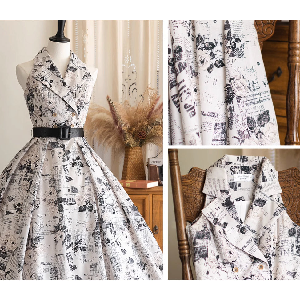 西洋新聞と白薔薇レトロワンピース