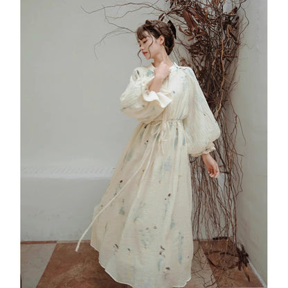 庭園の花の刺繍ヴィクトリアンワンピース