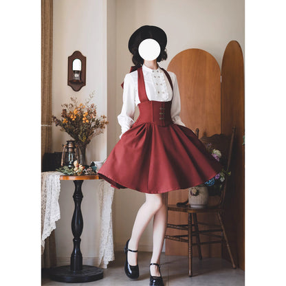 英国のお嬢様のクラシカルジャンパースカート - ショート丈（レッド）