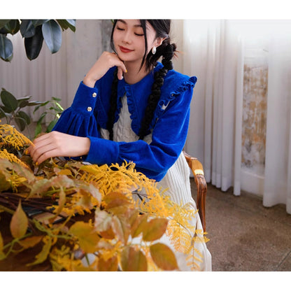 銀河の瑠璃色フリルカラーブラウス
