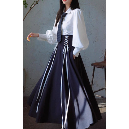 純白のお嬢様のバルーンスリーブブラウス