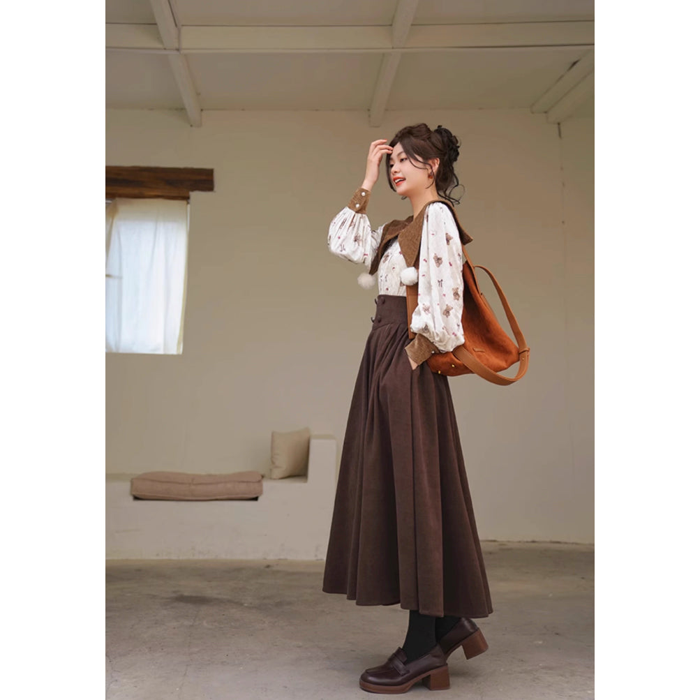 焦茶のお嬢様のハイウエストスカート