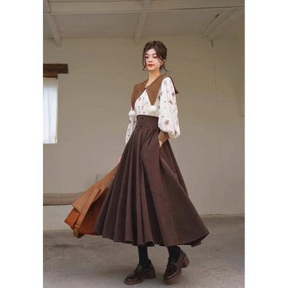 焦茶のお嬢様のハイウエストスカート
