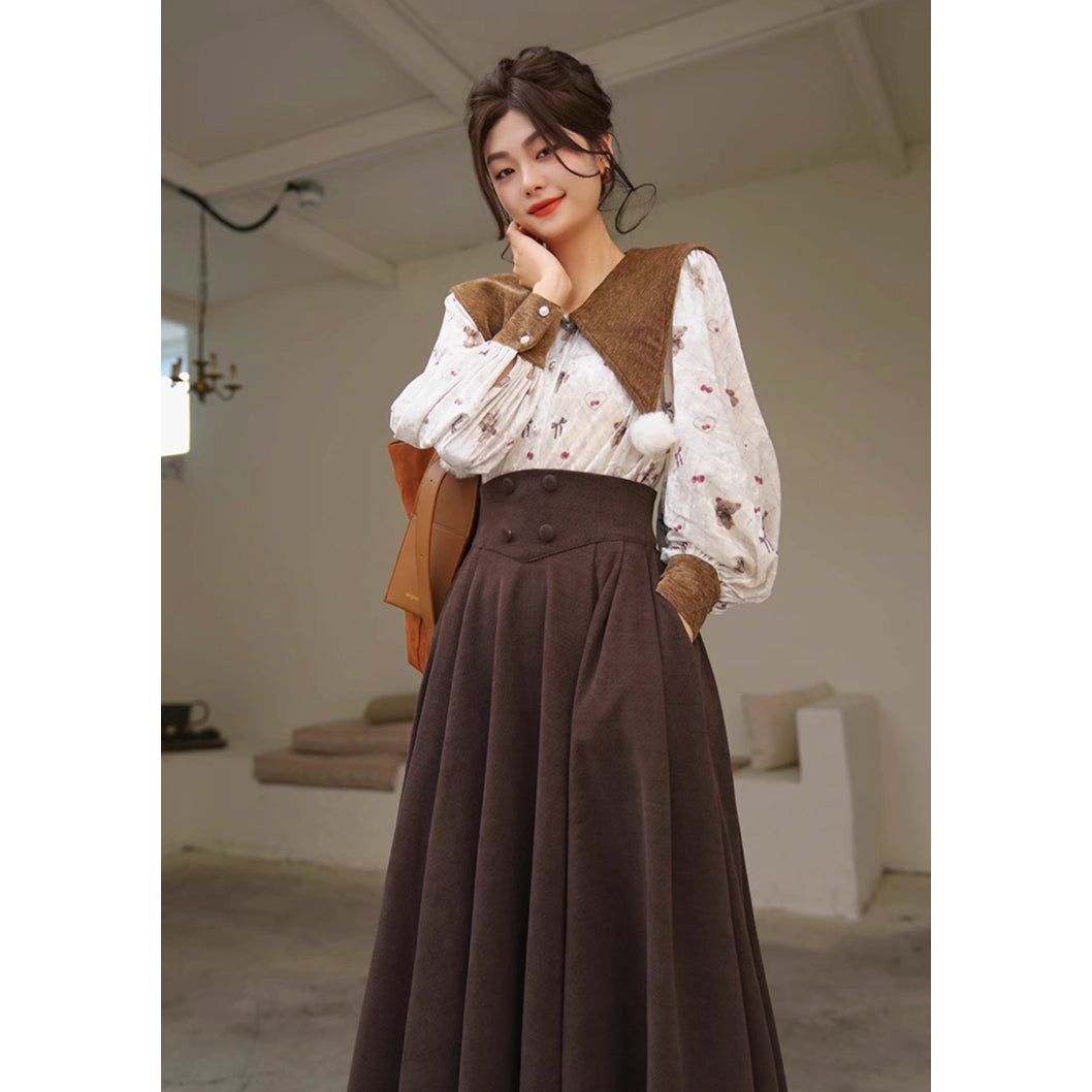 焦茶のお嬢様のハイウエストスカート