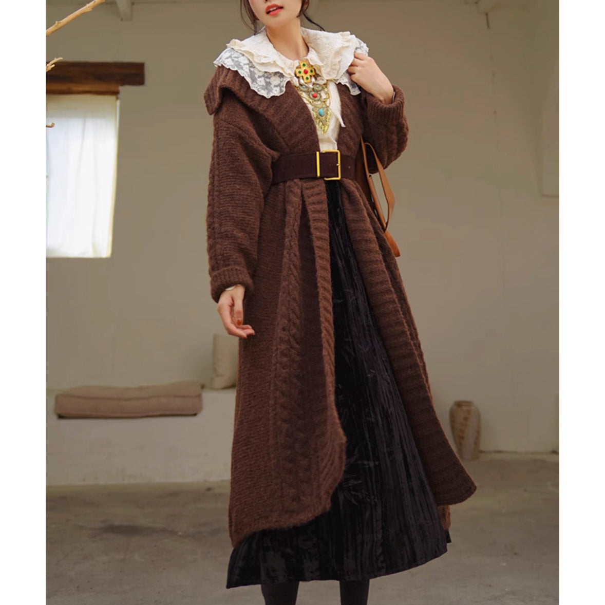 漆黒の竹林柄ベルベットスカート