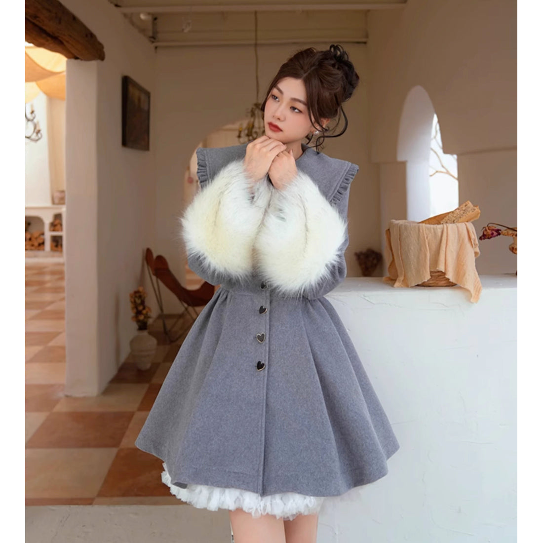 薄墨のお嬢様のコートワンピース