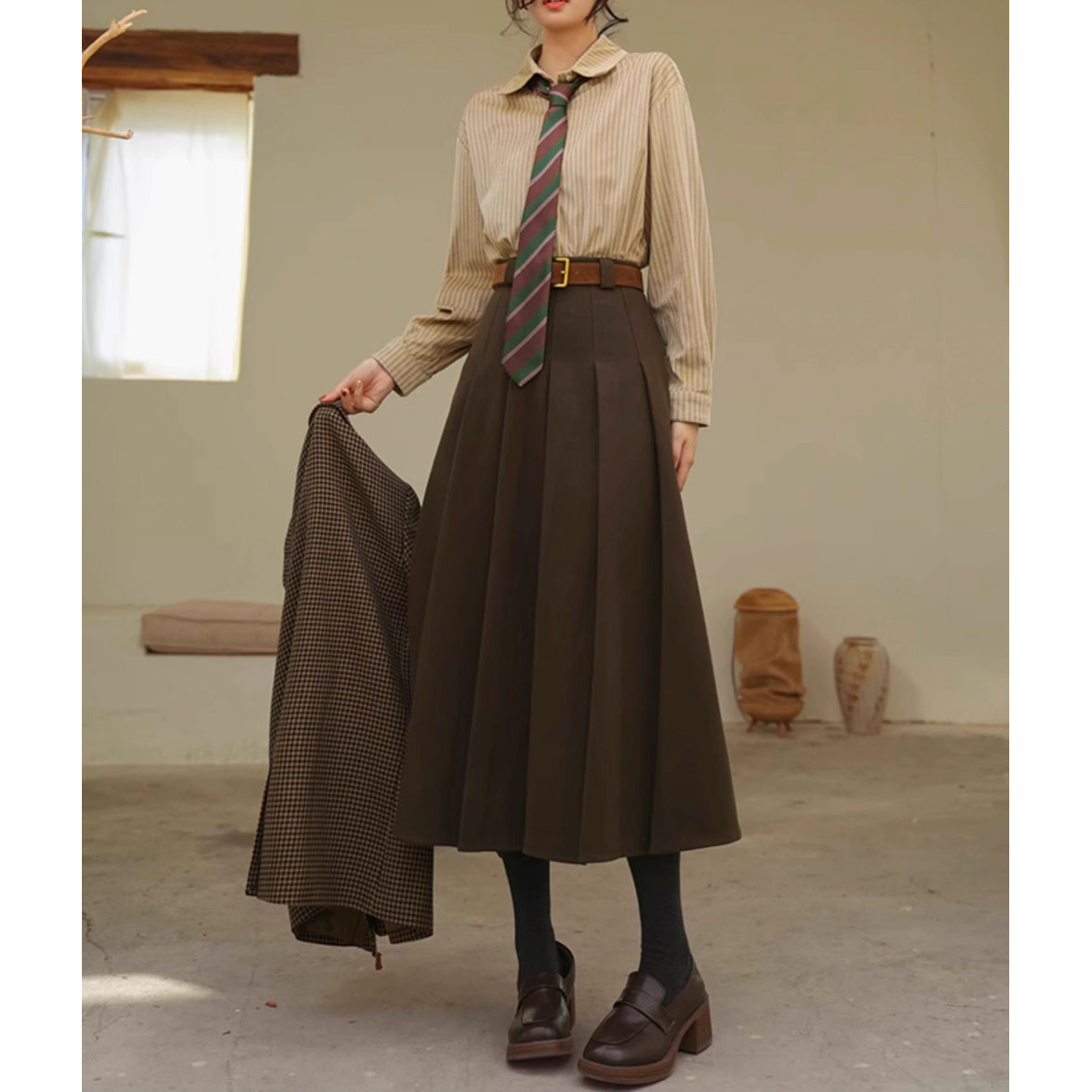 文学令嬢のストライプブラウス