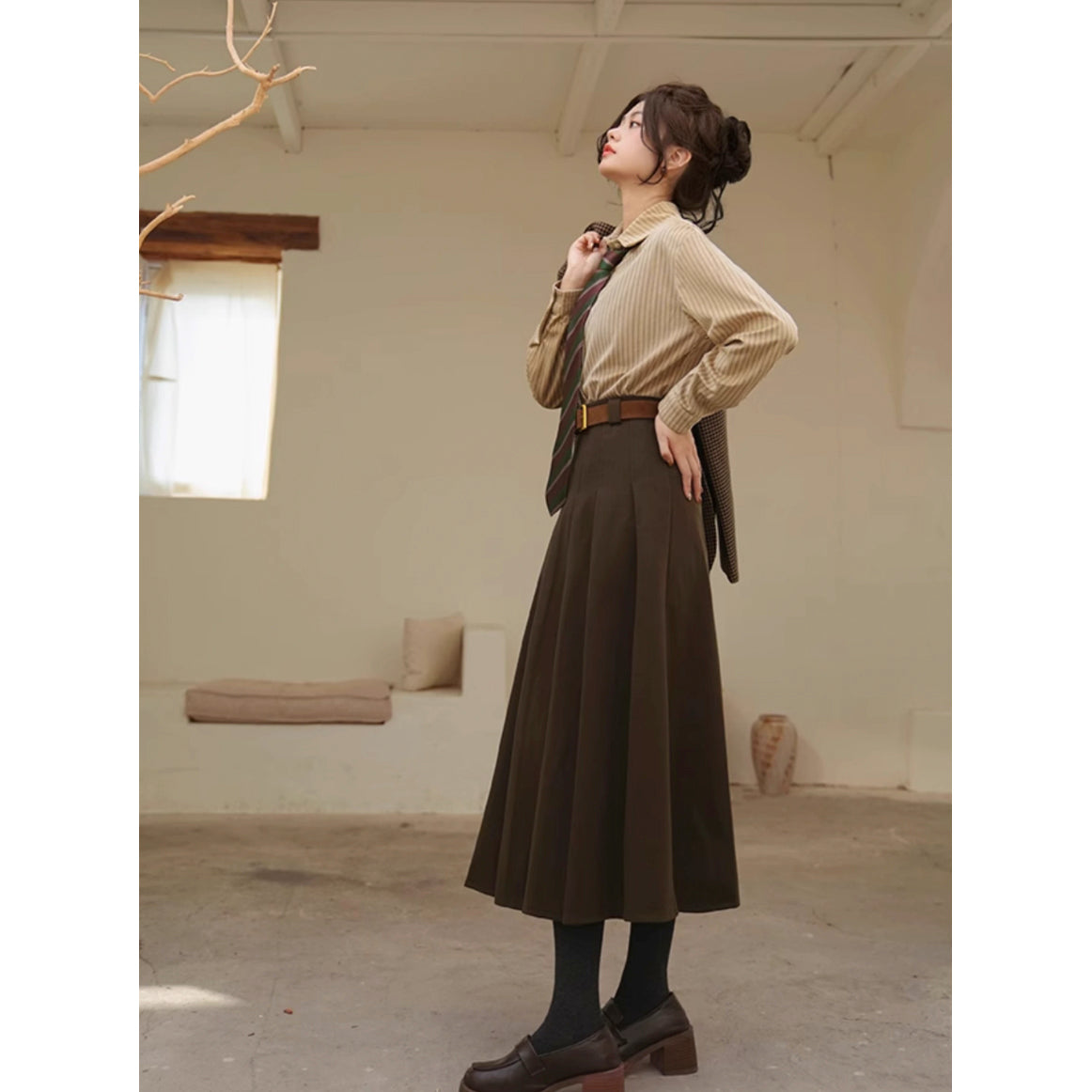 文学令嬢のストライプブラウス