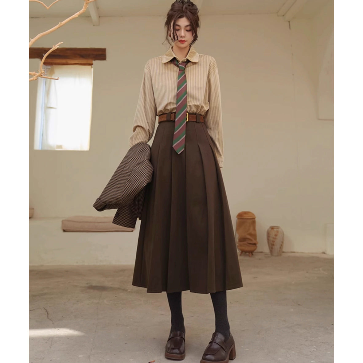 文学令嬢のストライプブラウス