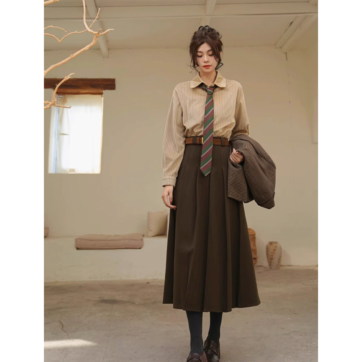 文学令嬢のストライプブラウス