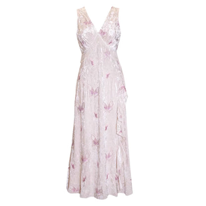 桃色の蝶々の刺繍ワンピース