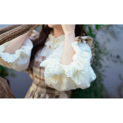 白茶格子柄のウールジャンパースカート