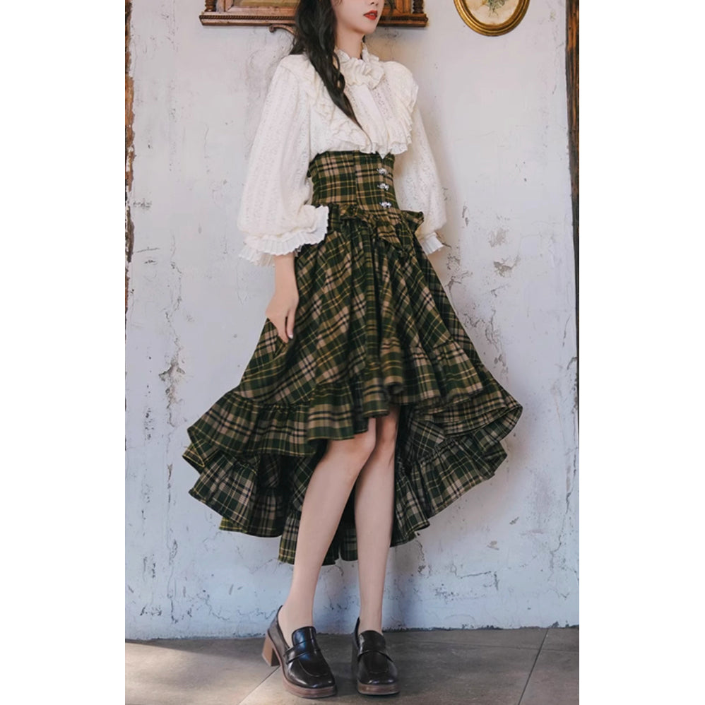 墨緑格子柄のフィッシュテールスカート
