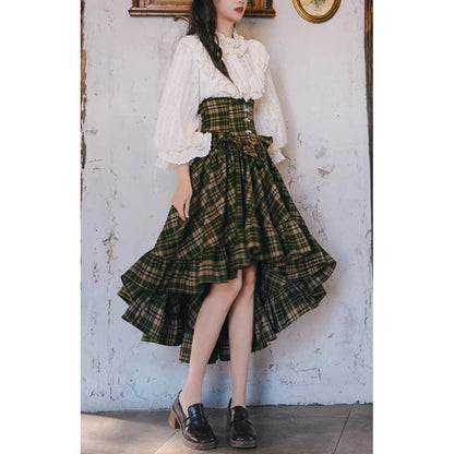 墨緑格子柄のフィッシュテールスカート