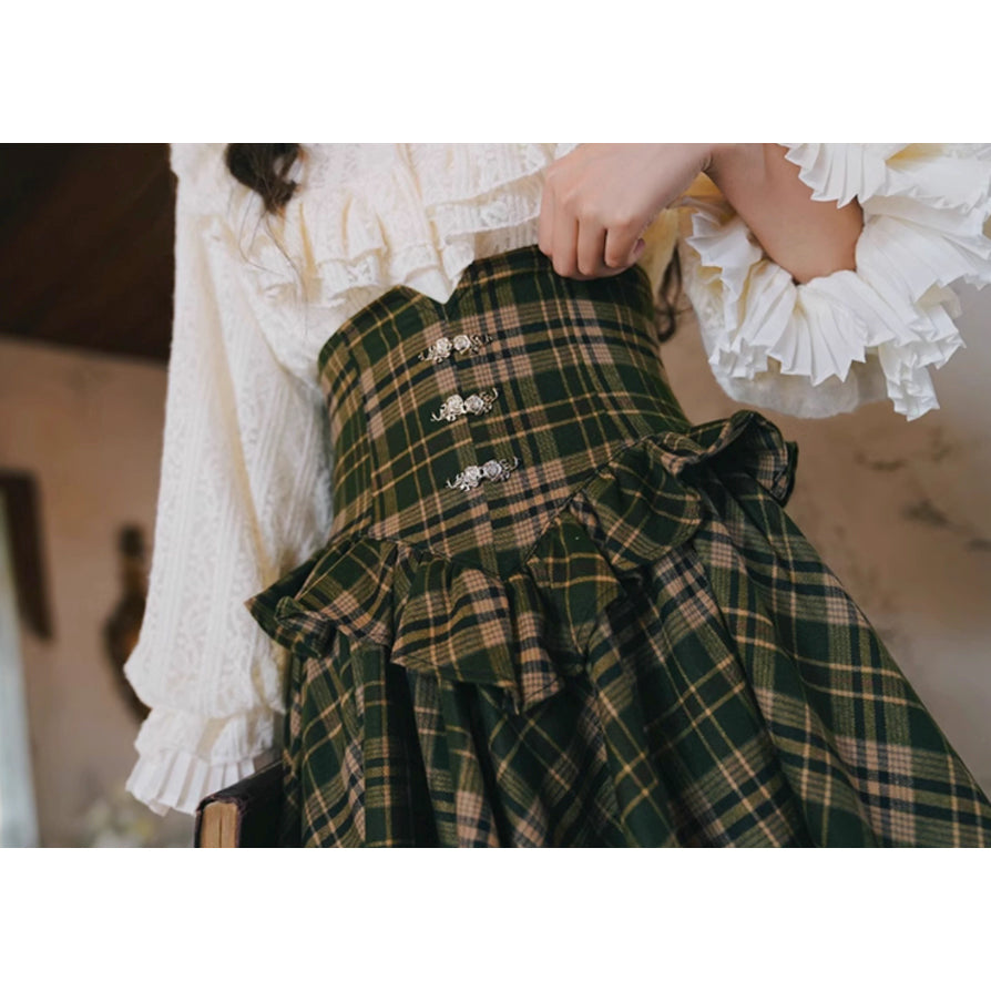 墨緑格子柄のフィッシュテールスカート