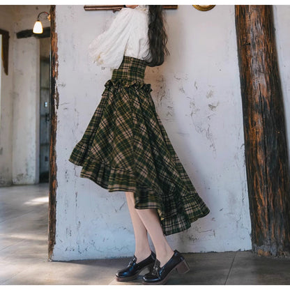 墨緑格子柄のフィッシュテールスカート