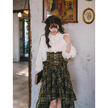 墨緑格子柄のフィッシュテールスカート