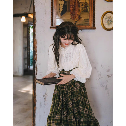 墨緑格子柄のフィッシュテールスカート