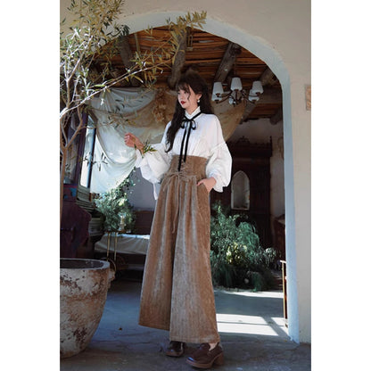 宮廷騎士の編み上げワイドレッグパンツ - Khaki