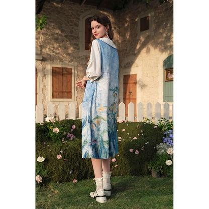 黄色と薄紫色のアイリスのワンピース