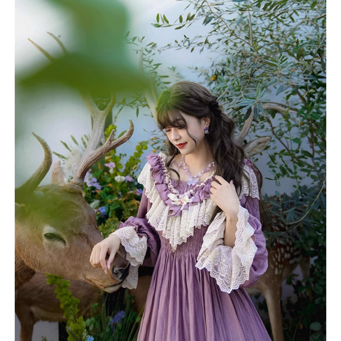 open lace back dress Wisteria Purple Lady's Embroidered Retro Dress remulia open lace back dress Wisteria Purple Lady's Embroidered Retro Dress remulia