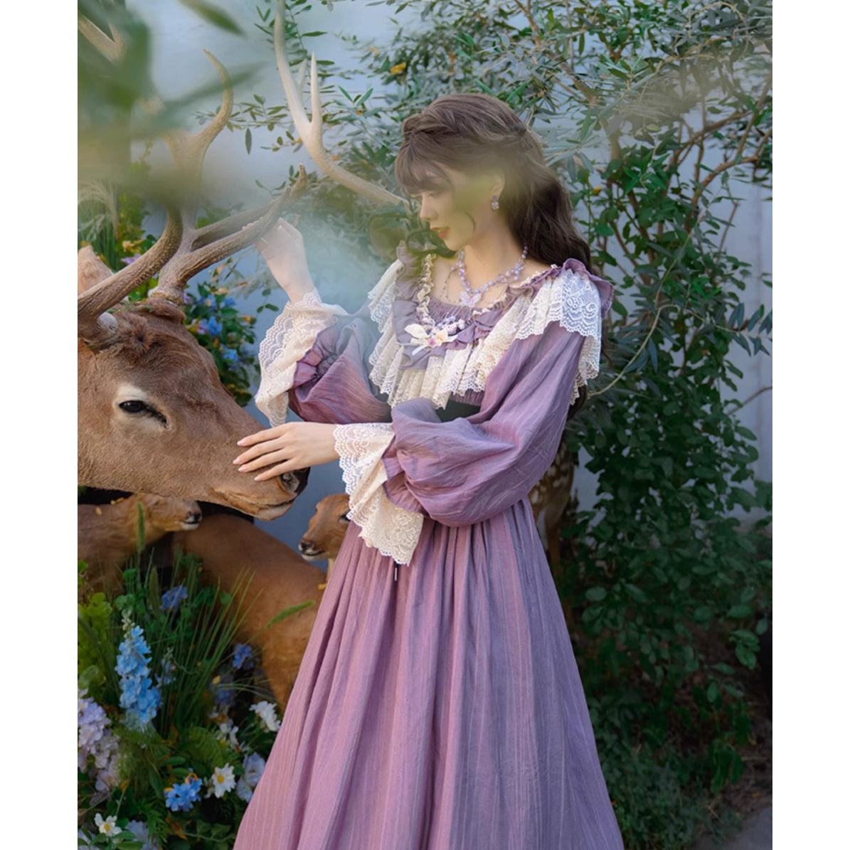 藤紫の貴婦人の刺繍レトロワンピース