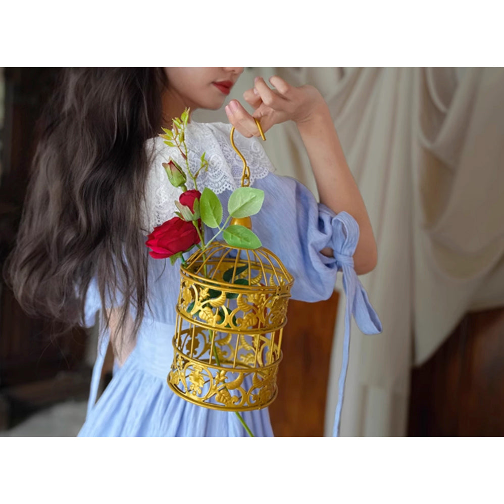 薄花色のお嬢様のロングワンピース