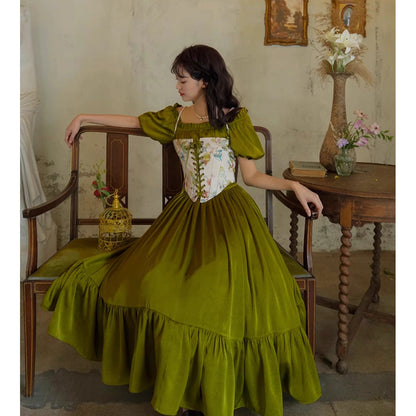 青白橡の貴婦人のレトロワンピース